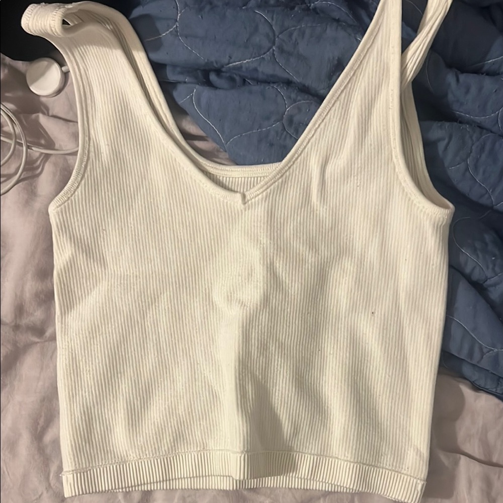 White Ribbed Women's Top